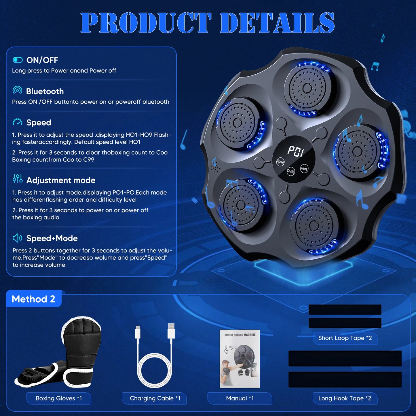 Upgraded Smart Music Boxing Machine Beats With the Rhythm Of Music LED Sandbag Relaxing Reaction Training Target Boxing