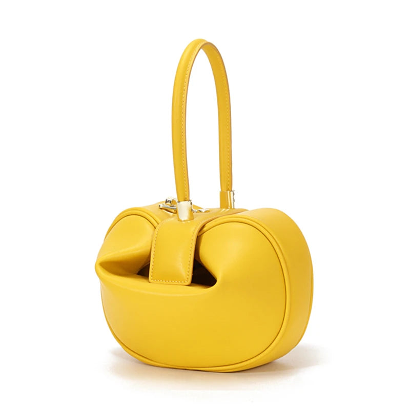 Burminsa Cowhide Genuine Leather Spherical Small Tote Bag For Women 2025 Trend Designer Evening Purse Top Handle Ladies Handbags
