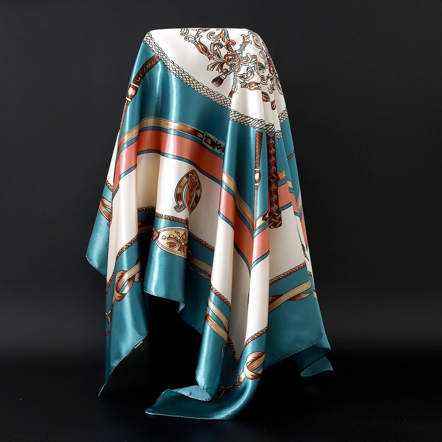 90*90cm Women Scarf Silk Feeling Hair Neck Square Brand Office bandanna muffler Waiter Flight Attendants Handkerchief Rings wrap