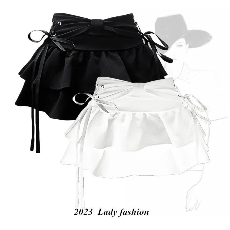 High-Waist A-Line Mini Denim Skirt with Bow Detail