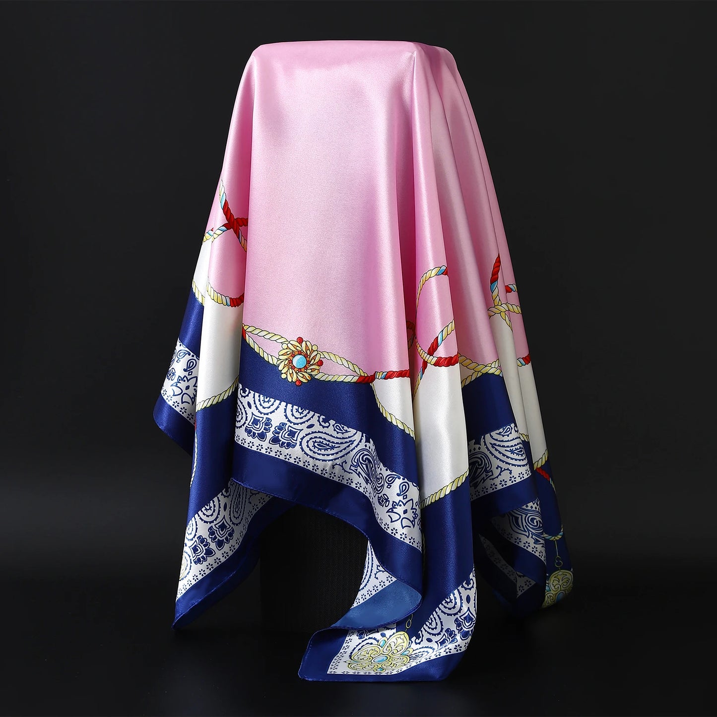 90*90cm Women Scarf Silk Feeling Hair Neck Square Brand Office bandanna muffler Waiter Flight Attendants Handkerchief Rings wrap