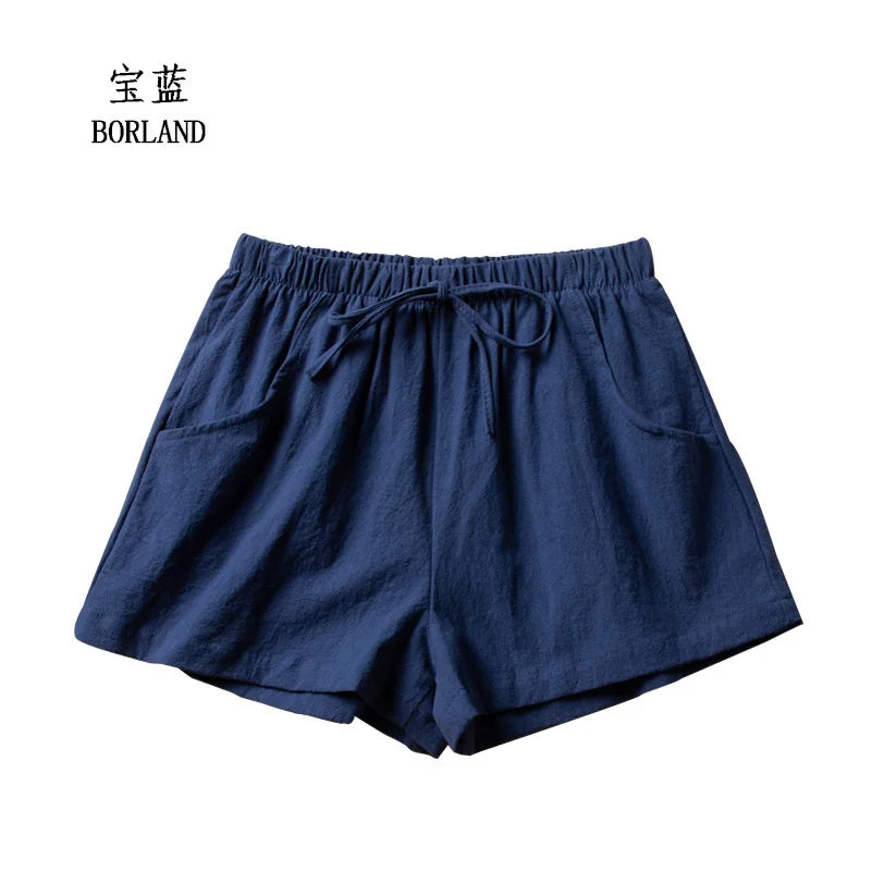 High-Waisted Linen Cotton Casual Shorts for Women