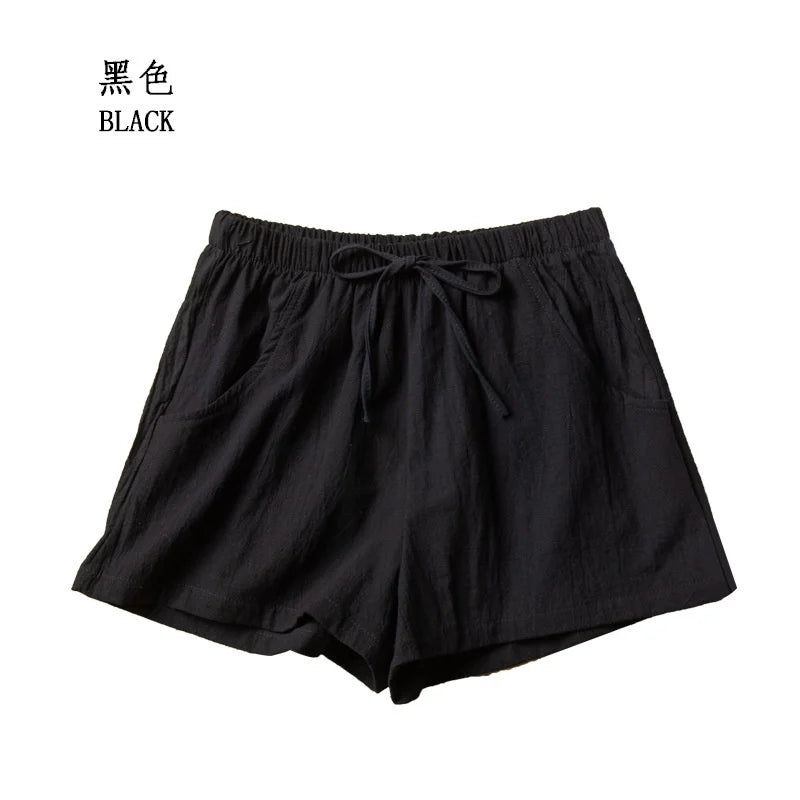 High-Waisted Linen Cotton Casual Shorts for Women
