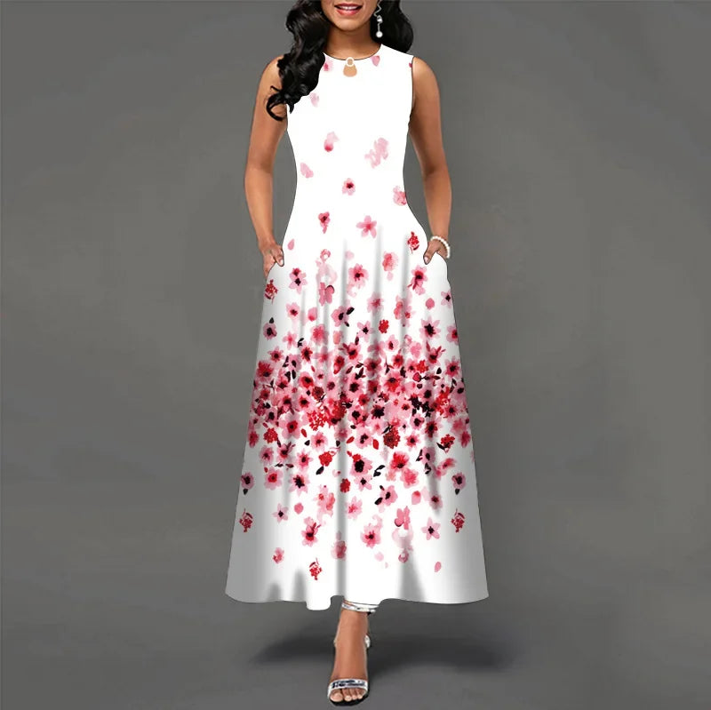 Floral Bohemian Maxi Dress with Pockets