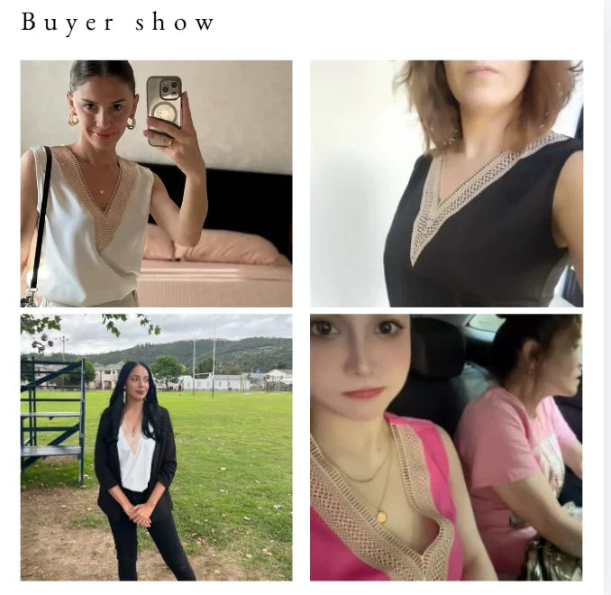 Women's Elegant Sleeveless V-Neck Lace Blouse
