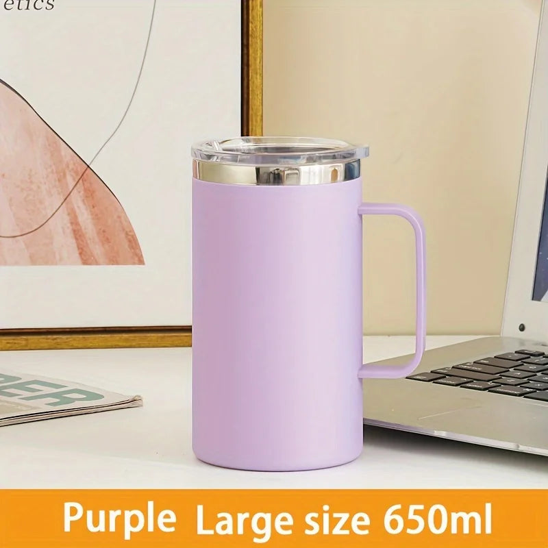 1pc Insulated Coffee Mug Cup With Handle Stainless Steel Travel Coffee Mug With Flip Lid Double Wall Vacuum Coffee Tumbler Gift