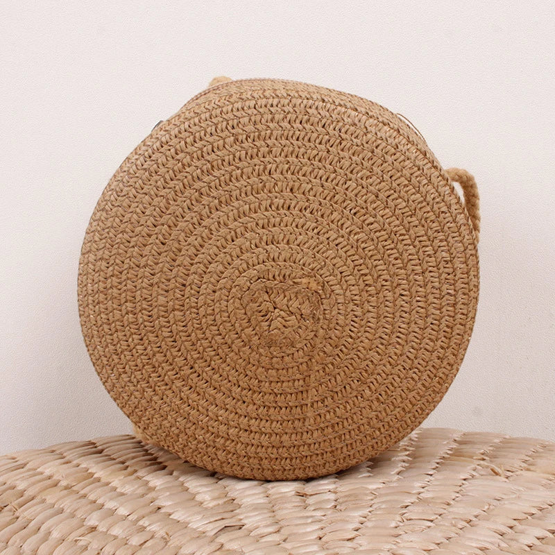 Handwoven Round Straw Crossbody Bag