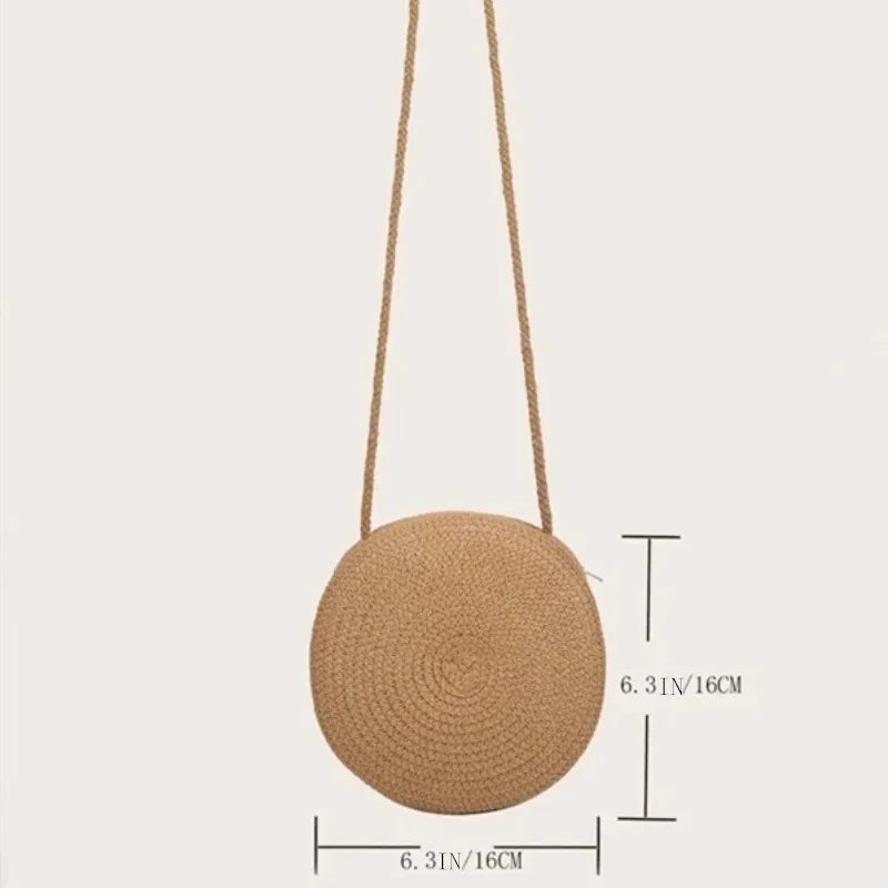 Handwoven Round Straw Crossbody Bag