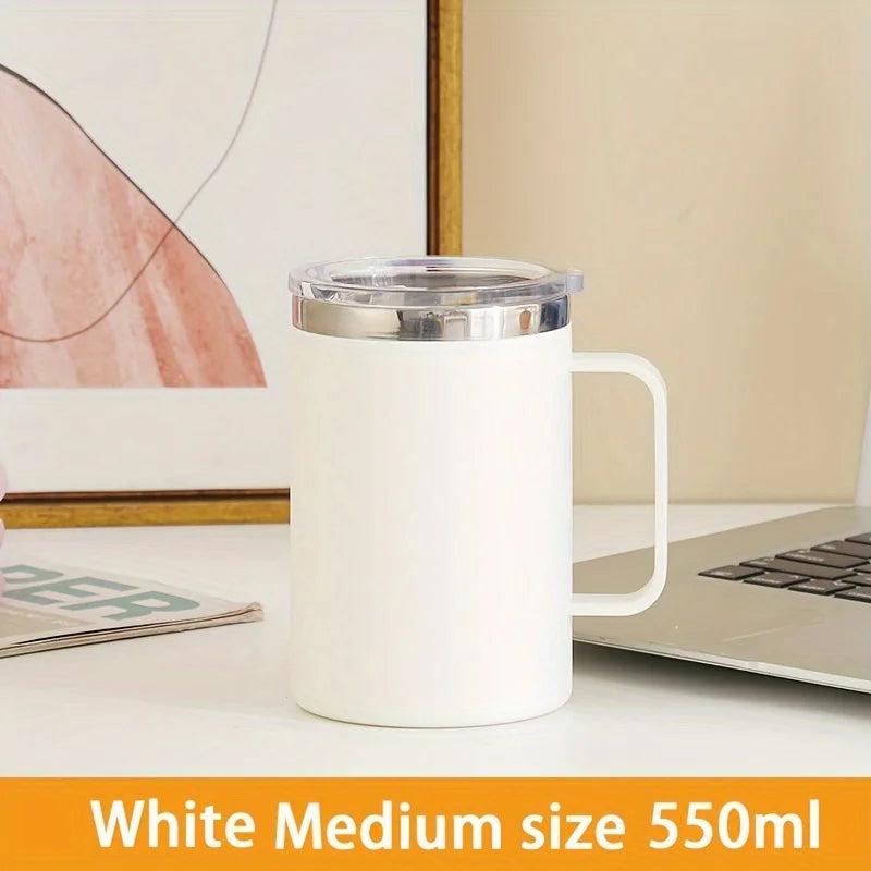 1pc Insulated Coffee Mug Cup With Handle Stainless Steel Travel Coffee Mug With Flip Lid Double Wall Vacuum Coffee Tumbler Gift