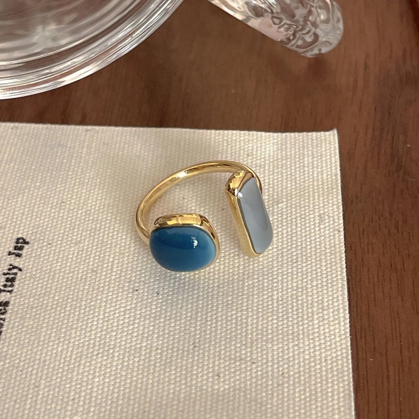 Vintage Gold Open Ring with Colorful Drip Glaze