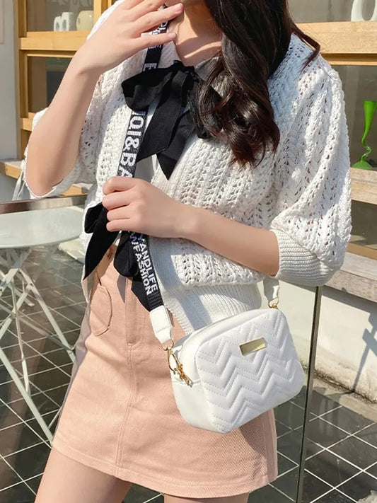 Elegant Wave-Embroidered Crossbody Bag