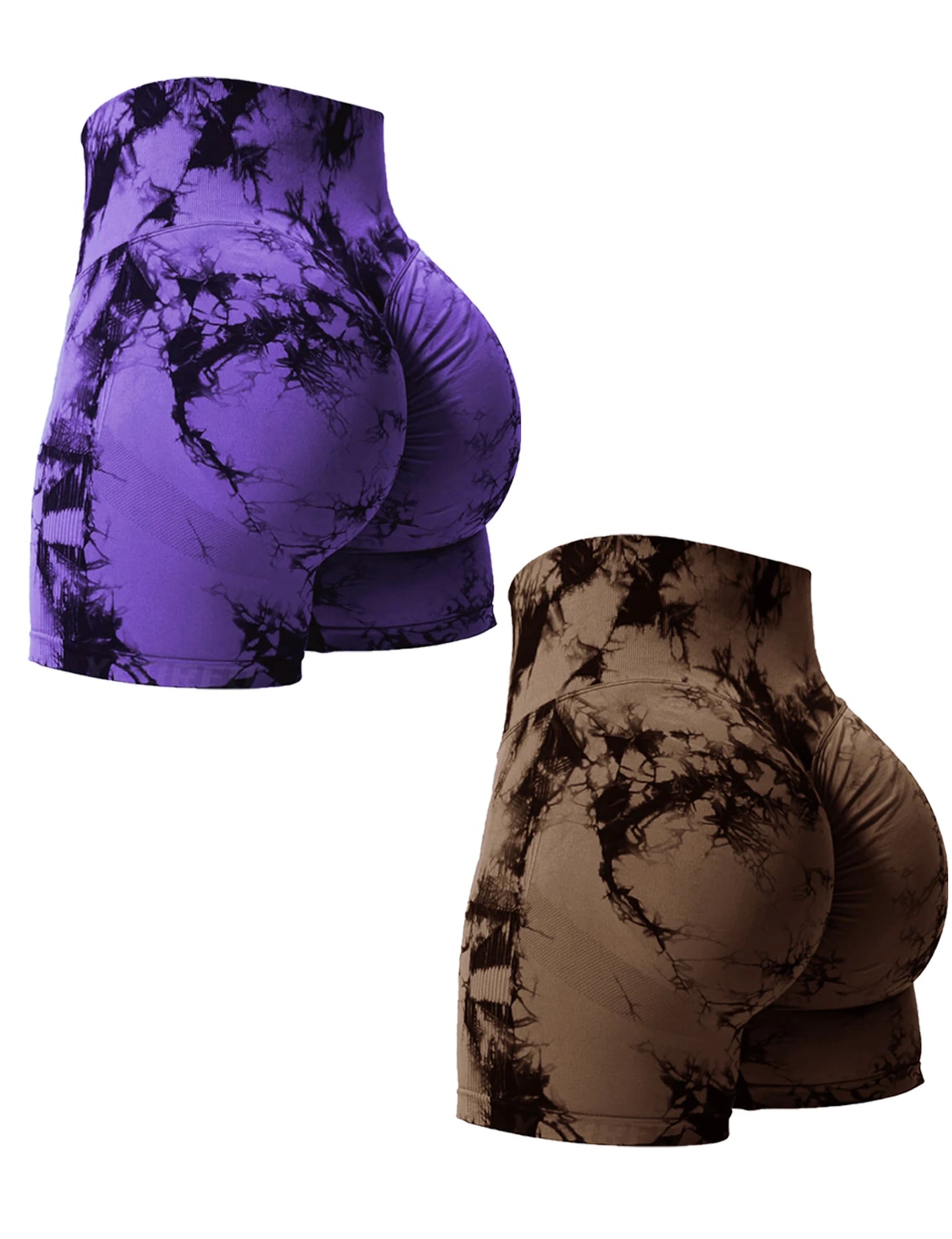 Women's High-Waist Seamless Gym Shorts 2-Pack | Tie-Dye Butt-Lifting Athletic Shorts | Stretchy & Squat-Proof