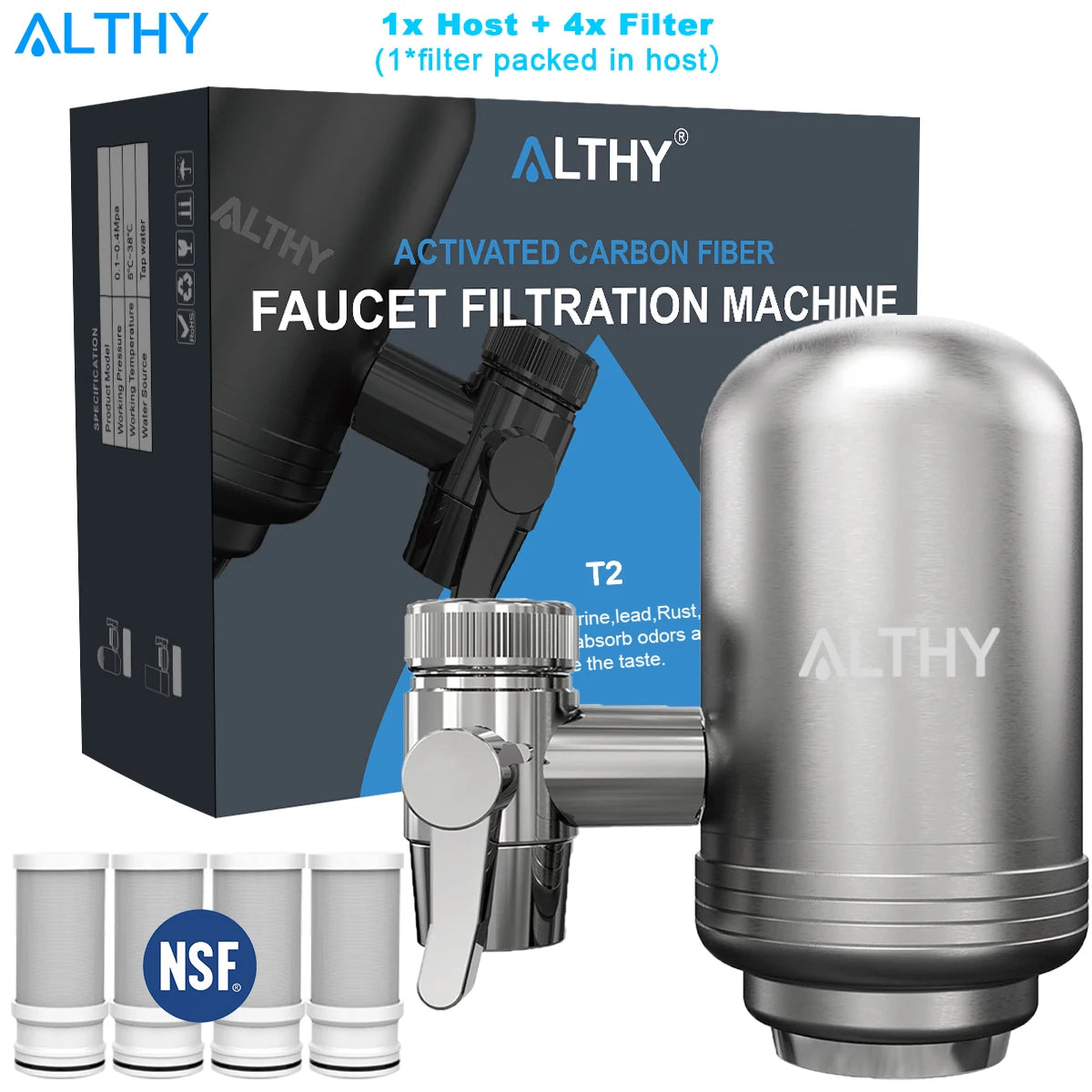 ALTHY Stainless Steel Faucet Tap Water Filter Purifier System, NSF Certified Reduces Lead, Chlorine & Bad Taste Kitchen