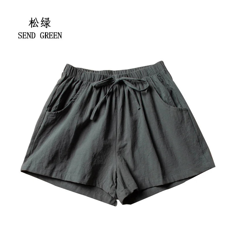 High-Waisted Linen Cotton Casual Shorts for Women