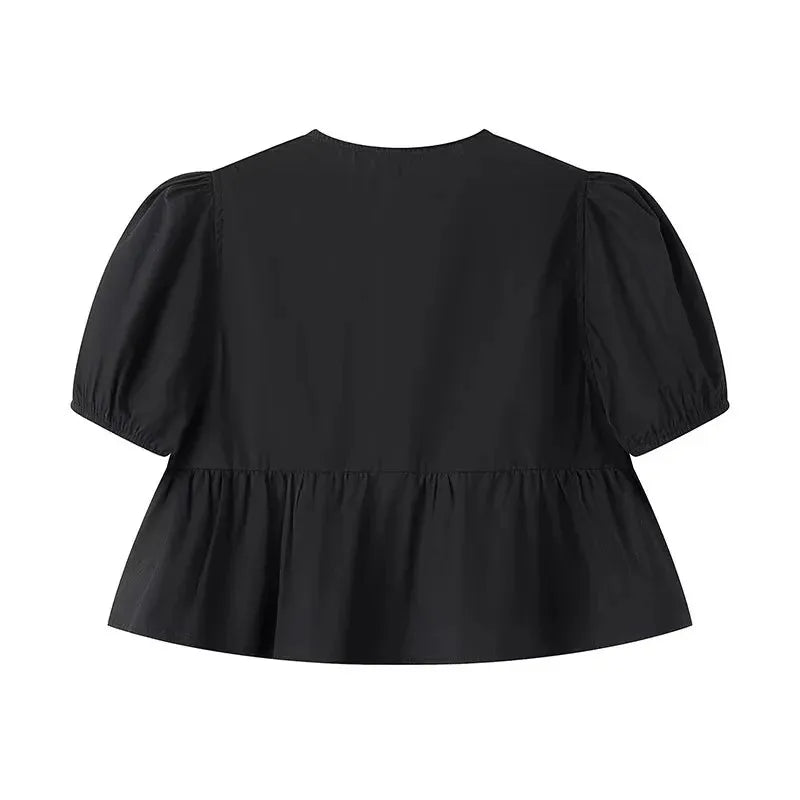 Ruffle Puff Sleeve Crop Top