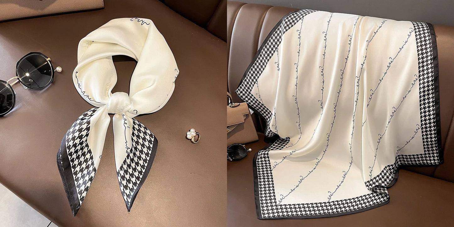 Elegant Floral Silk-Feel Square Scarf - 60-80cm Versatile Women's Neck Scarf