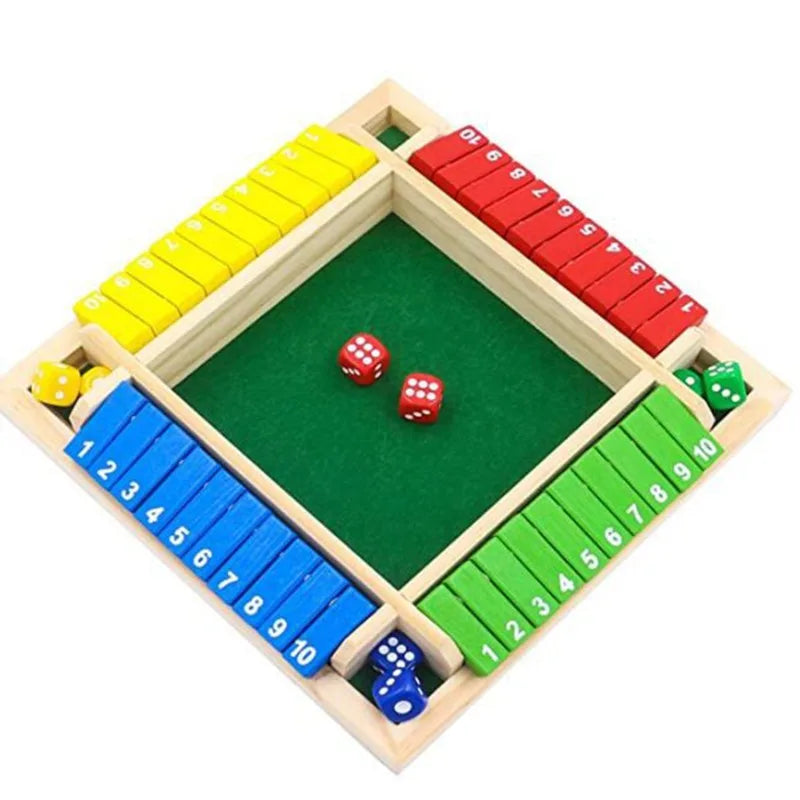 Four-Person Digital Colorful Dice Shut The Box Board Game Deluxe Four Sided Table Game Set For Bar Family Party Entertainment