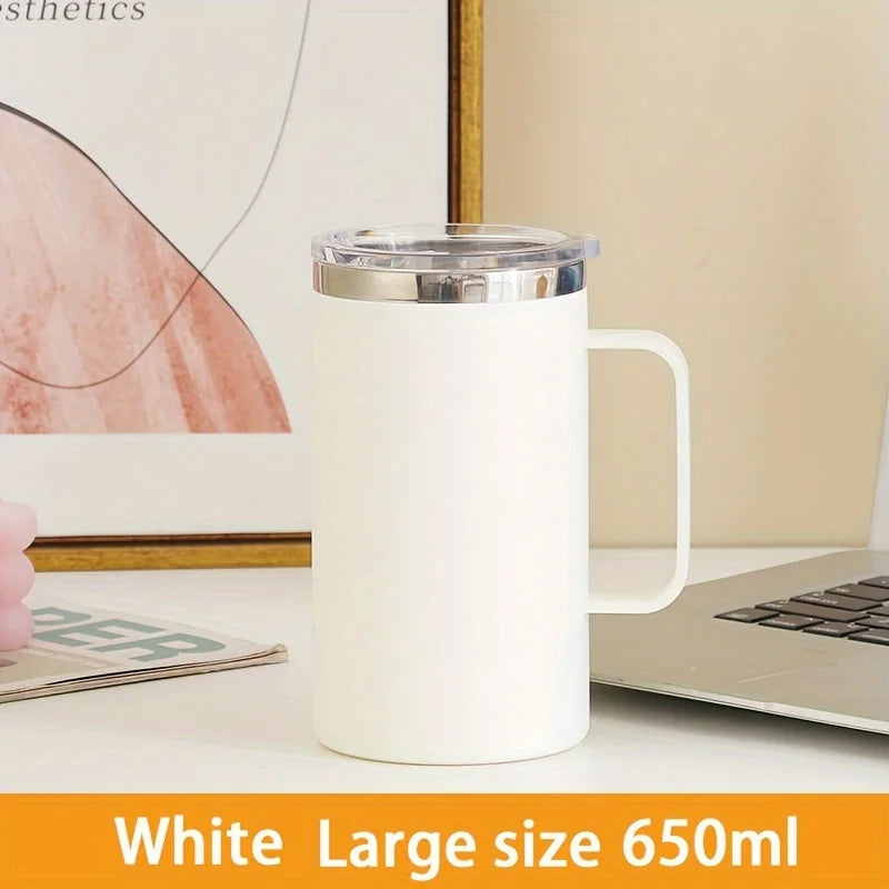 1pc Insulated Coffee Mug Cup With Handle Stainless Steel Travel Coffee Mug With Flip Lid Double Wall Vacuum Coffee Tumbler Gift