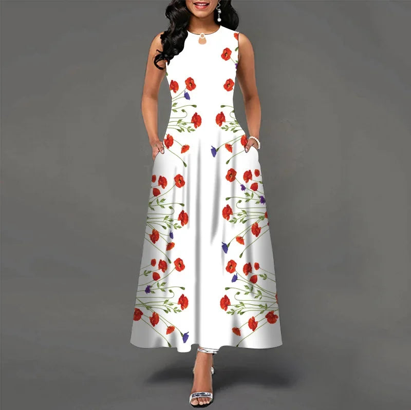 Floral Bohemian Maxi Dress with Pockets