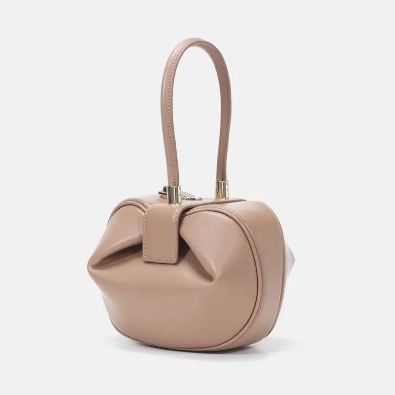 Burminsa Cowhide Genuine Leather Spherical Small Tote Bag For Women 2025 Trend Designer Evening Purse Top Handle Ladies Handbags