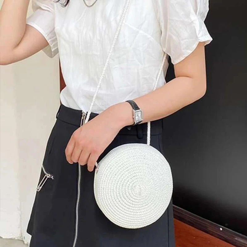 Handwoven Round Straw Crossbody Bag