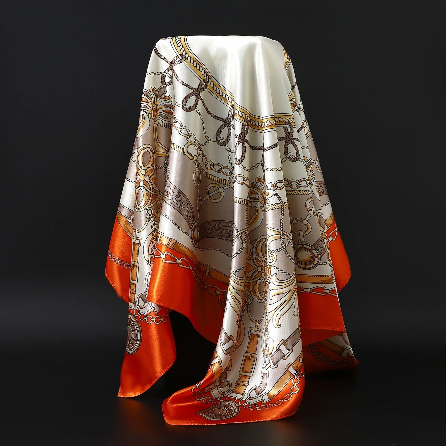 90*90cm Women Scarf Silk Feeling Hair Neck Square Brand Office bandanna muffler Waiter Flight Attendants Handkerchief Rings wrap