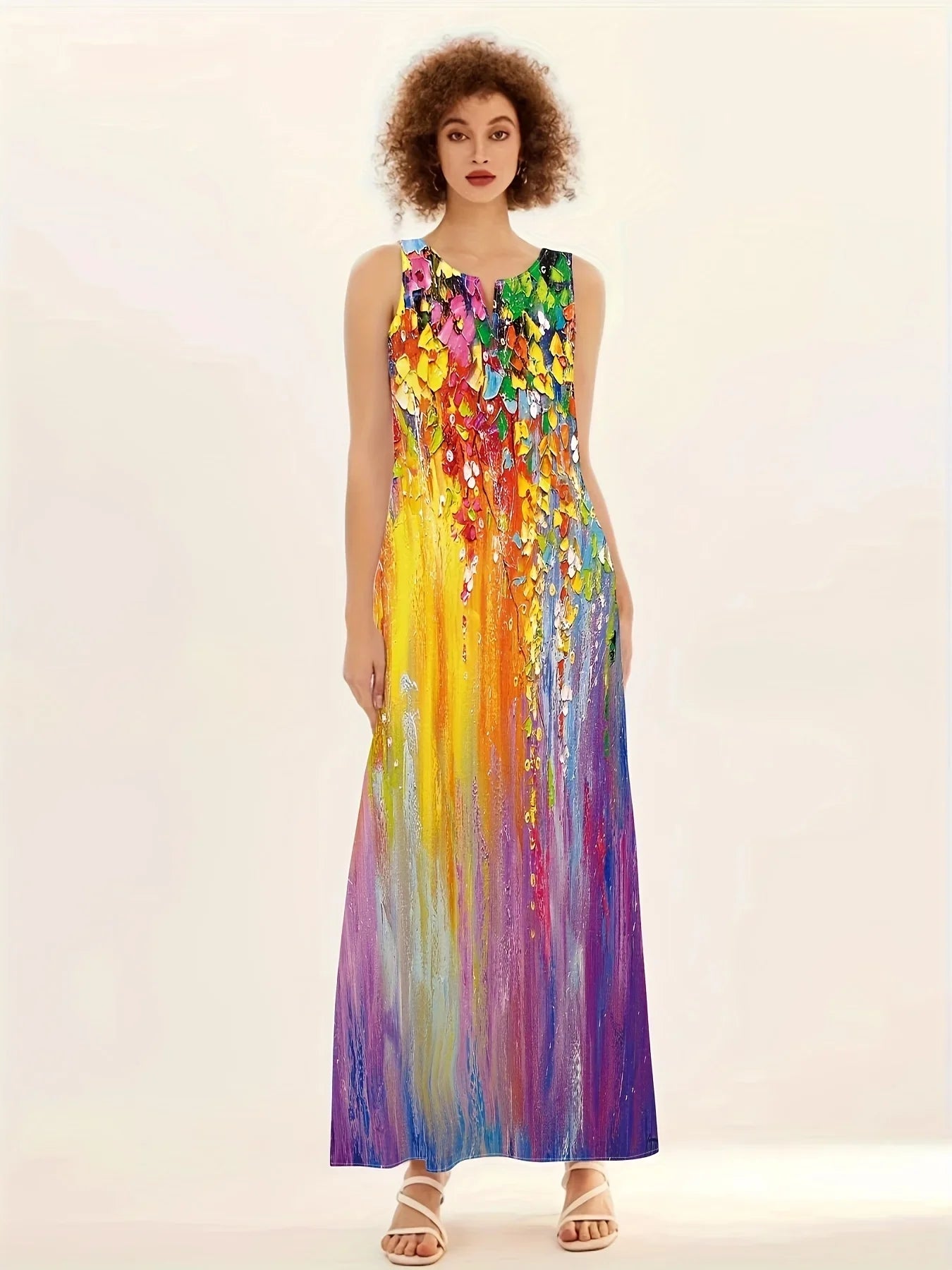 Vintage Maxi Pocket Loose Casual Print A-Line Dress