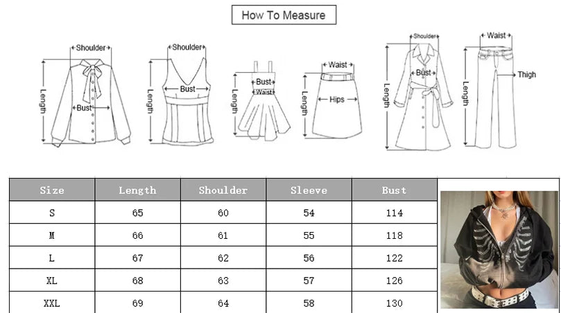 Y2K Gothic Rhinestone Skeleton Zip-Up Hoodie