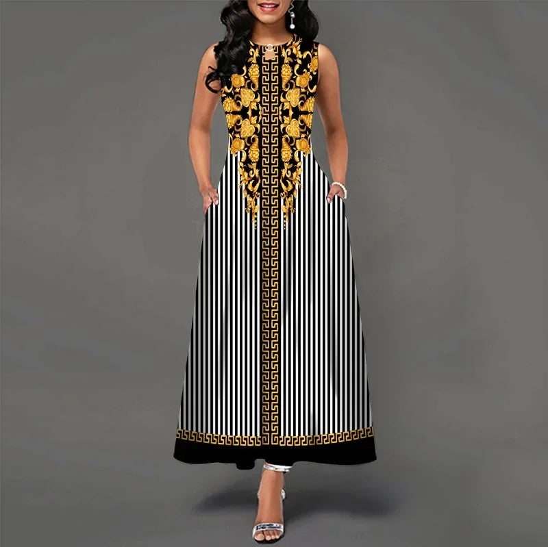 Floral Bohemian Maxi Dress with Pockets