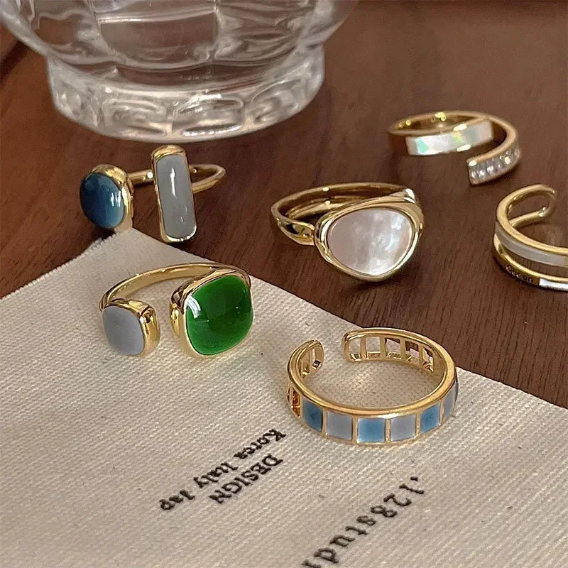Vintage Gold Open Ring with Colorful Drip Glaze