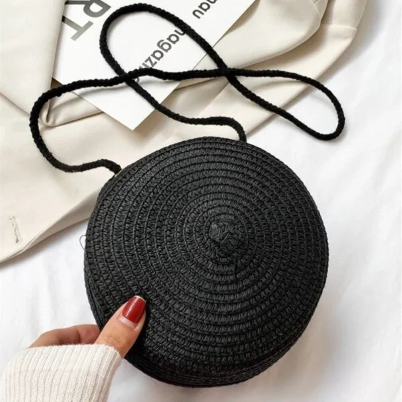 Handwoven Round Straw Crossbody Bag