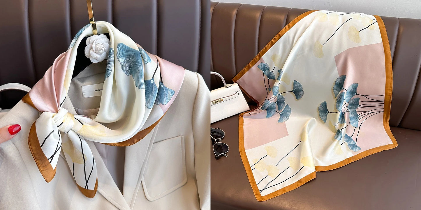 Elegant Floral Silk-Feel Square Scarf - 60-80cm Versatile Women's Neck Scarf