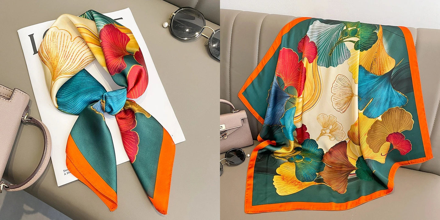 Elegant Floral Silk-Feel Square Scarf - 60-80cm Versatile Women's Neck Scarf