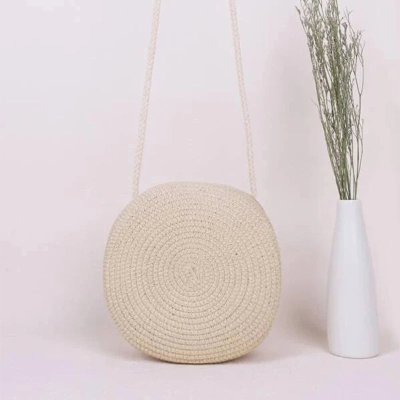 Handwoven Round Straw Crossbody Bag