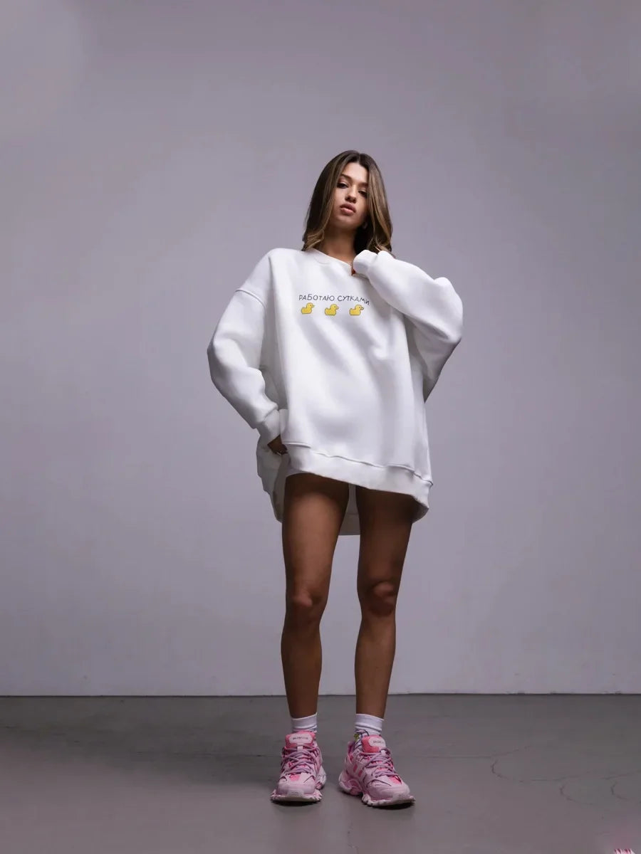 Oversized Women's Cotton Blend Print Sweatshirt