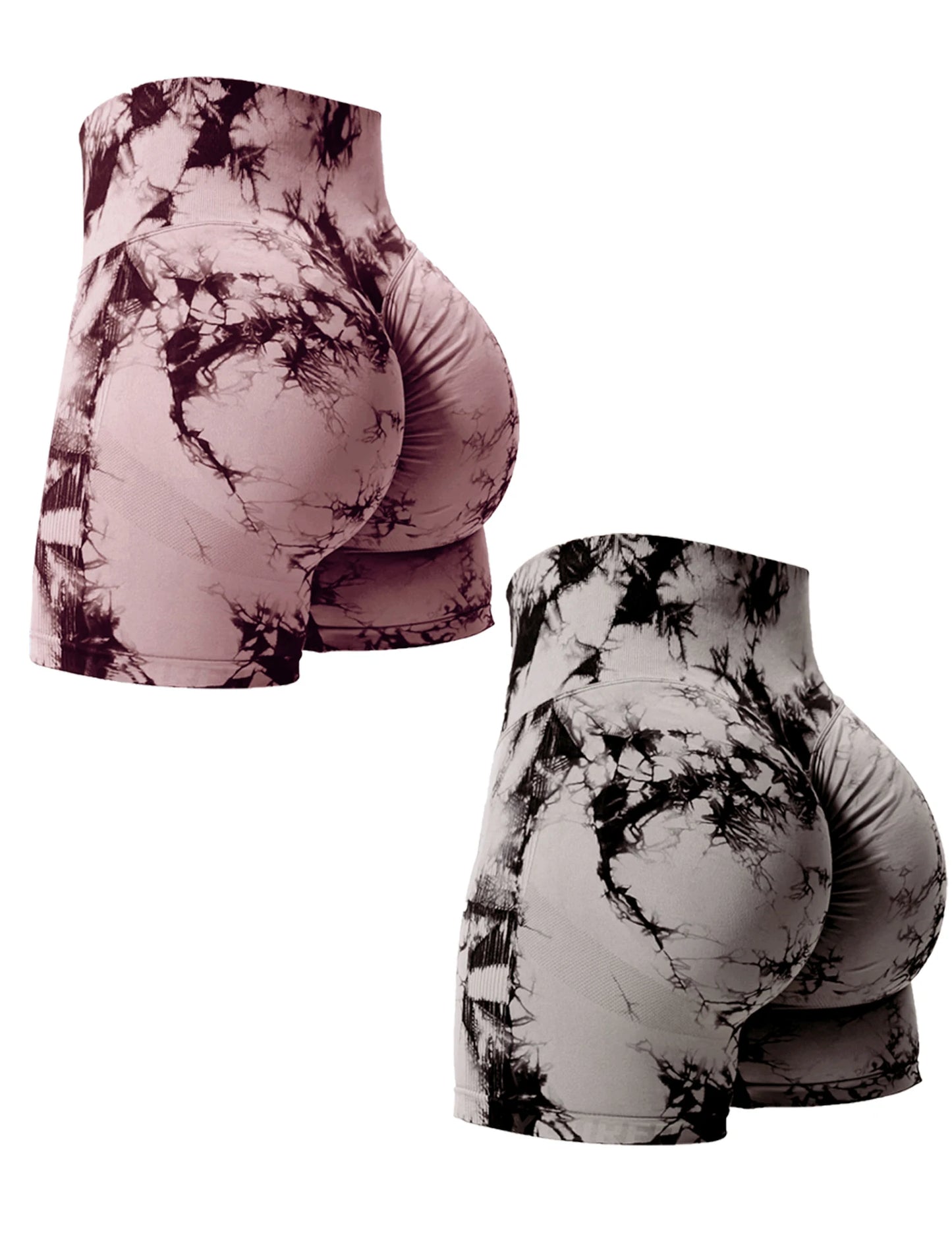Women's High-Waist Seamless Gym Shorts 2-Pack | Tie-Dye Butt-Lifting Athletic Shorts | Stretchy & Squat-Proof