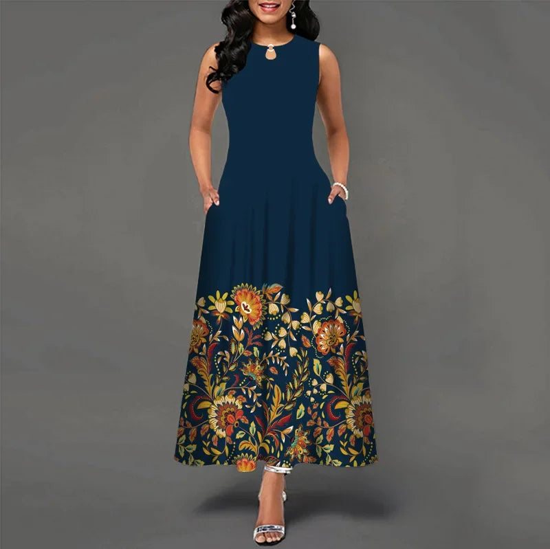 Floral Bohemian Maxi Dress with Pockets