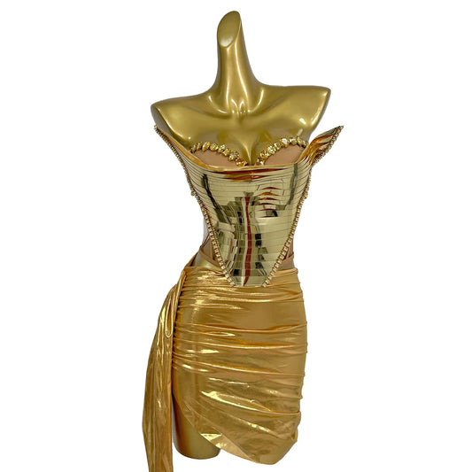 Sexy Gold Sequin Two-Piece Prom Dress
