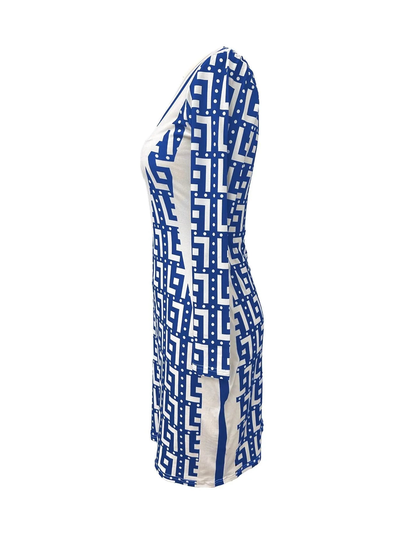 V-Neck Geometric Pattern Summer Wrap Dress