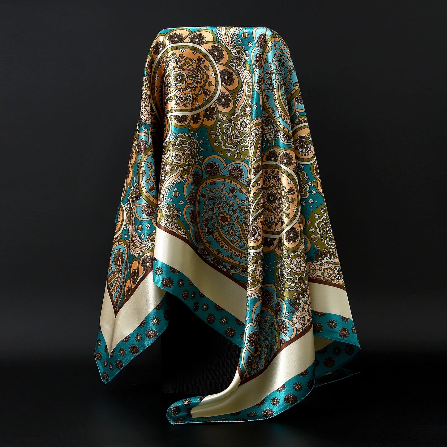 90*90cm Women Scarf Silk Feeling Hair Neck Square Brand Office bandanna muffler Waiter Flight Attendants Handkerchief Rings wrap