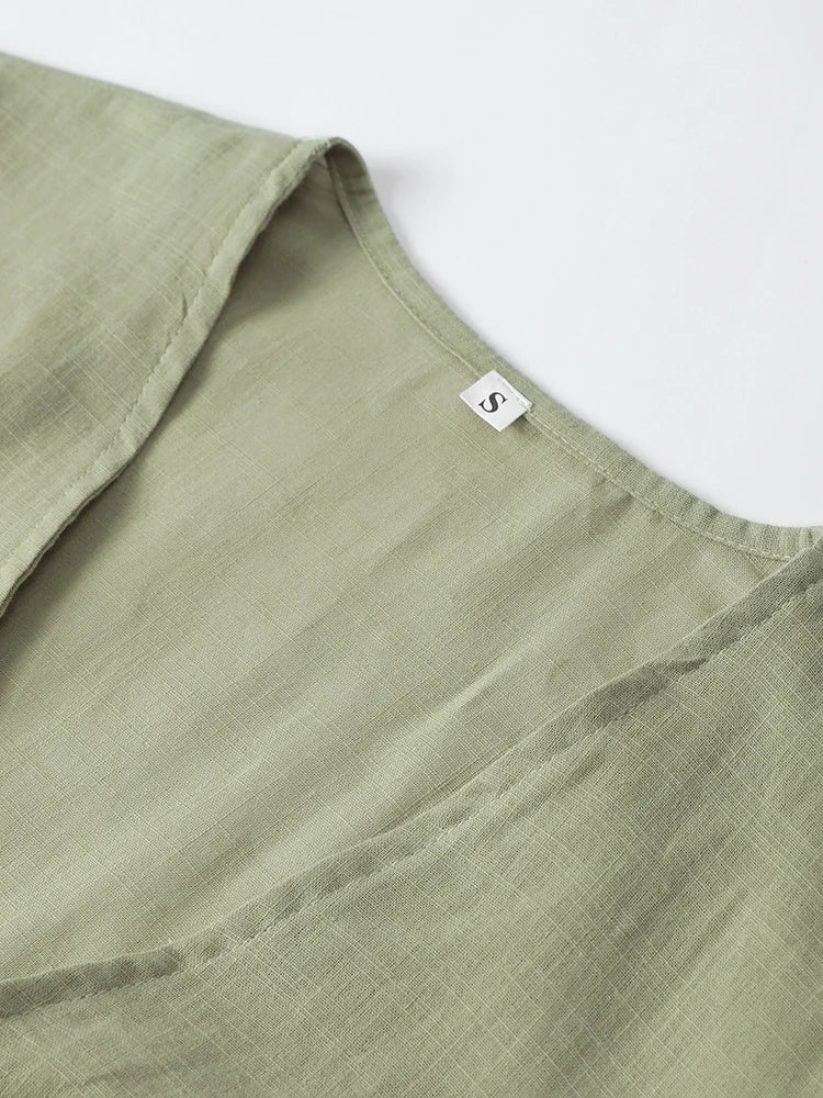 Elegant V-Neck Cotton Linen Blouse