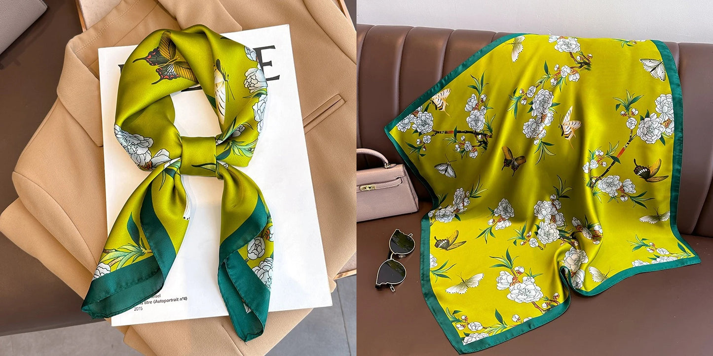 Elegant Floral Silk-Feel Square Scarf - 60-80cm Versatile Women's Neck Scarf