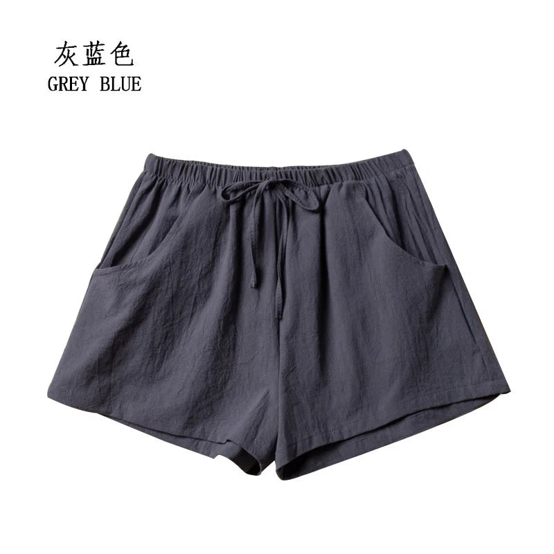 High-Waisted Linen Cotton Casual Shorts for Women