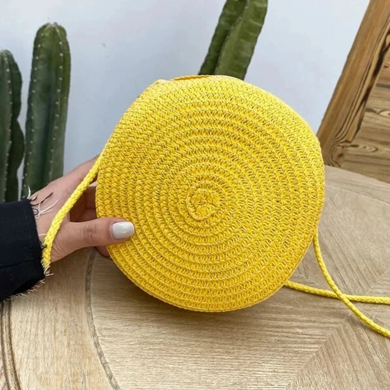 Handwoven Round Straw Crossbody Bag