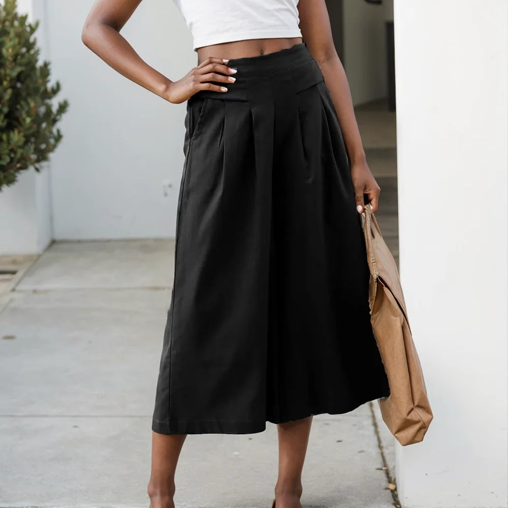 Elegant Loose Elastic Waist Wide-Leg Pants