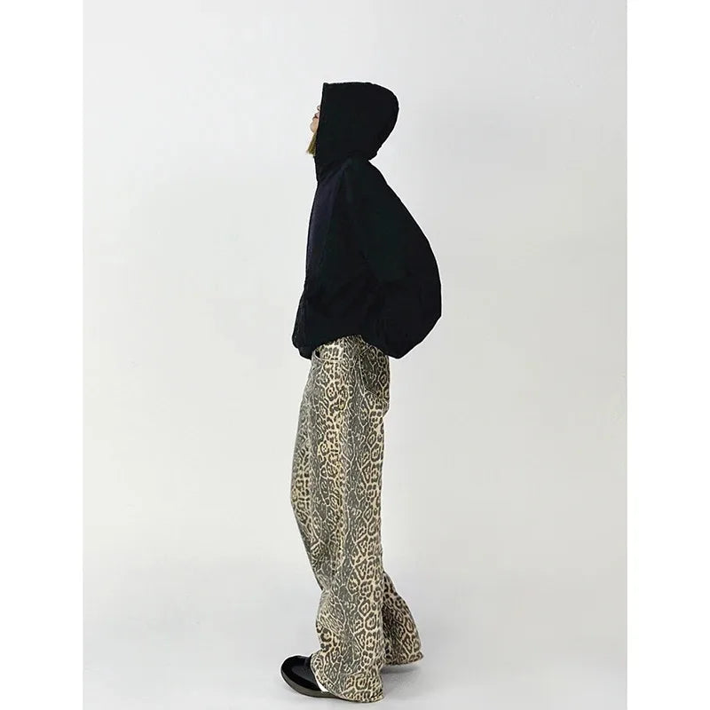 High-Waist Vintage Leopard Print Denim Jeans