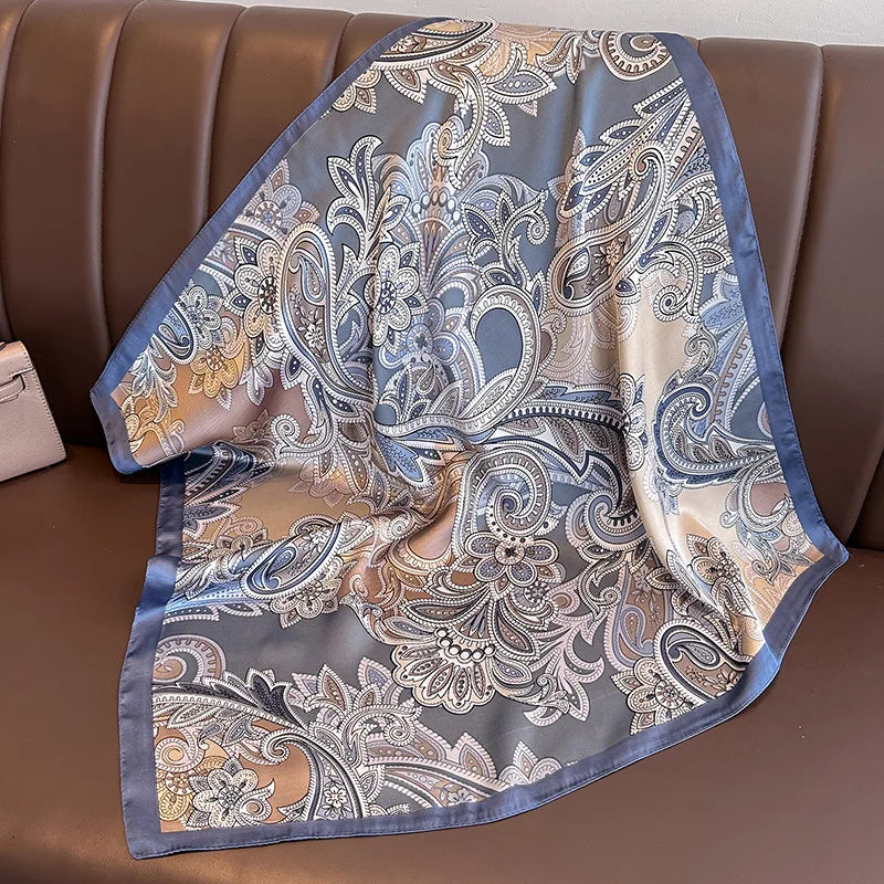 Elegant Floral Silk-Feel Square Scarf - 60-80cm Versatile Women's Neck Scarf