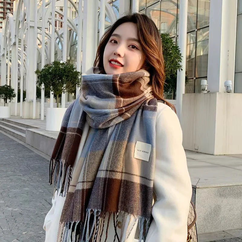 Scarf Women's Winter With Classic Plaid Thicken Student Long Shawl Lovers Neck Thicken to Keep Warm