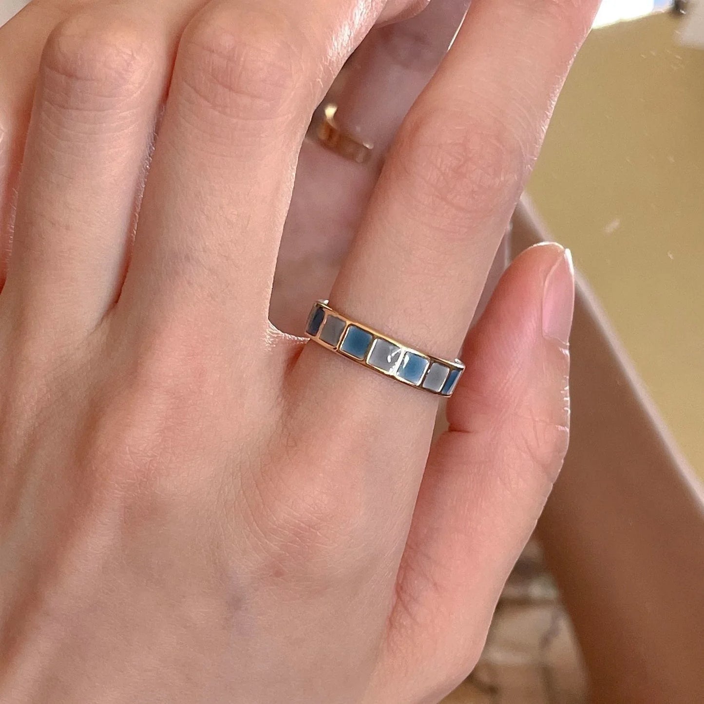 Vintage Gold Open Ring with Colorful Drip Glaze