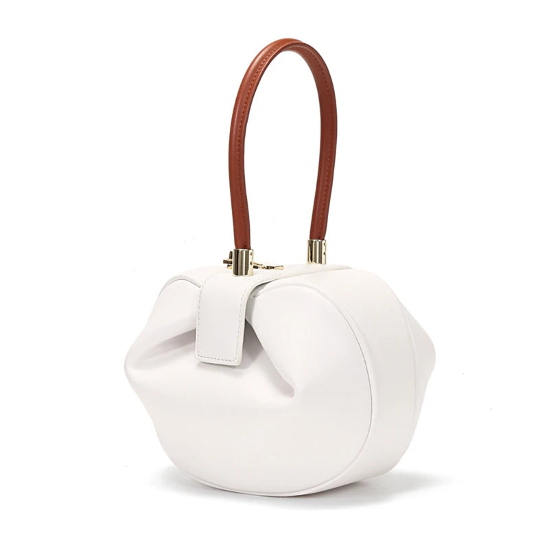 Burminsa Cowhide Genuine Leather Spherical Small Tote Bag For Women 2025 Trend Designer Evening Purse Top Handle Ladies Handbags